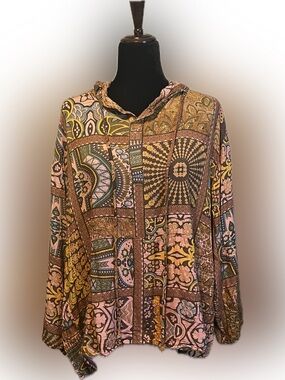 Earthbound Boho Patchwork Pullover Hoodie size M
